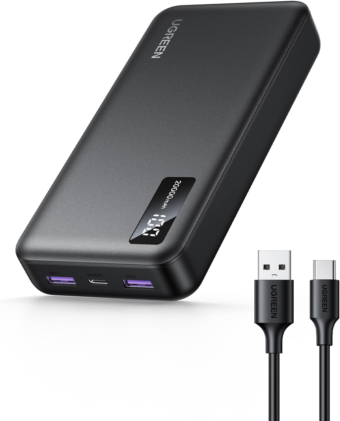 Ekstern batteri UGREEN PB312, 20000mAh, 22.5W, QC + PD, 1 x USB-C - 2 x USB-A, Svart