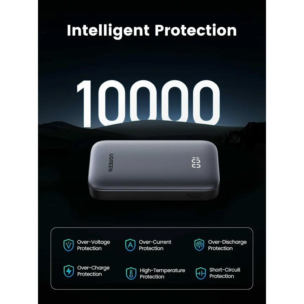 Ekstern batteri UGREEN PB502, 10000mAh, 30W, QC + PD, 1 x USB-A - 1 x USB-C, Grå