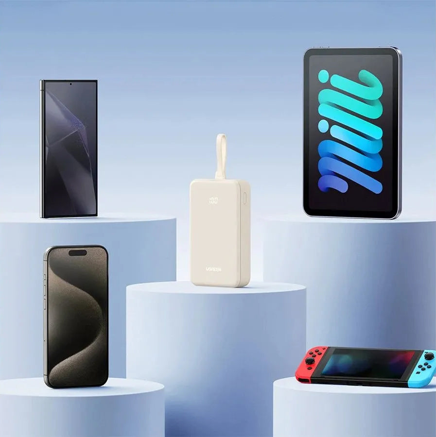 Ekstern batteri UGREEN PB521, 20000mAh, 30W, QC + PD, 1 x USB-A - 2 x USB-C, Hvit