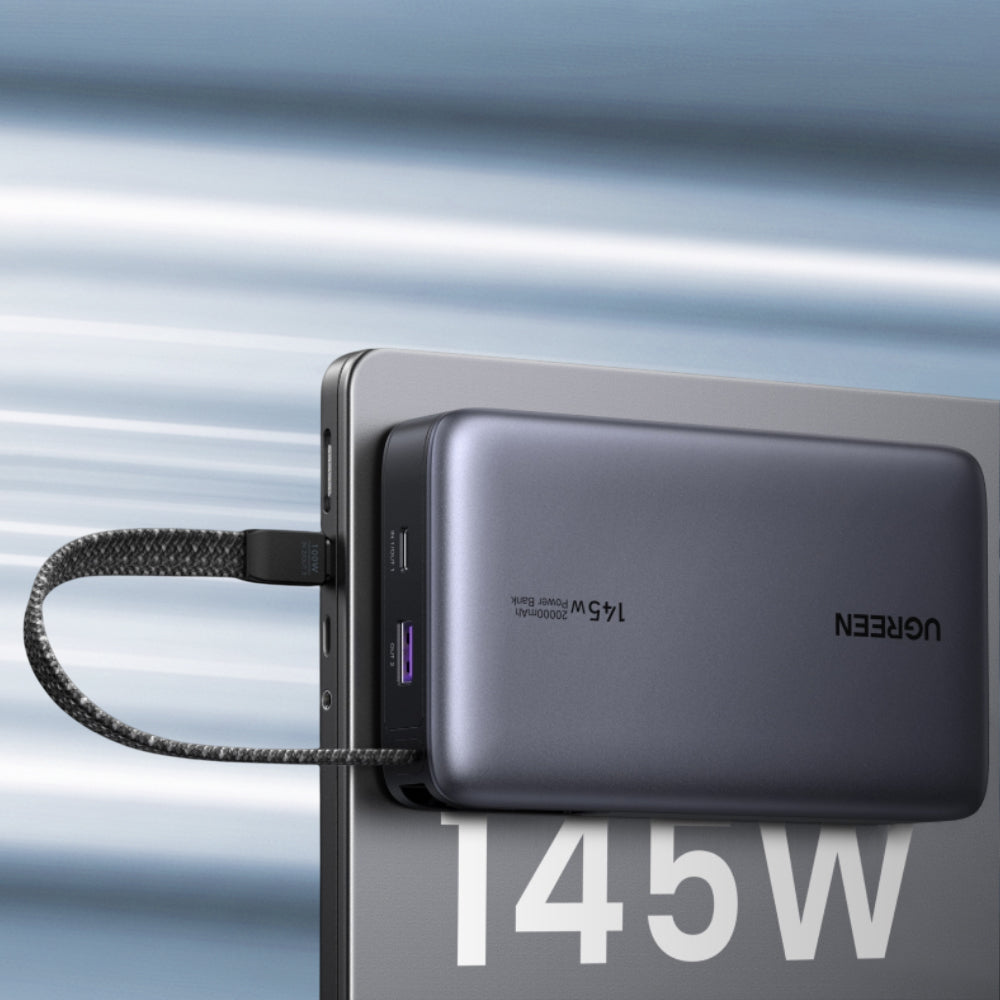 UGREEN PB551 Ekstern Batteri (55992B), 20000mAh, 145W, QC + PD, 1 x USB-A - 2 x USB-C, Grå