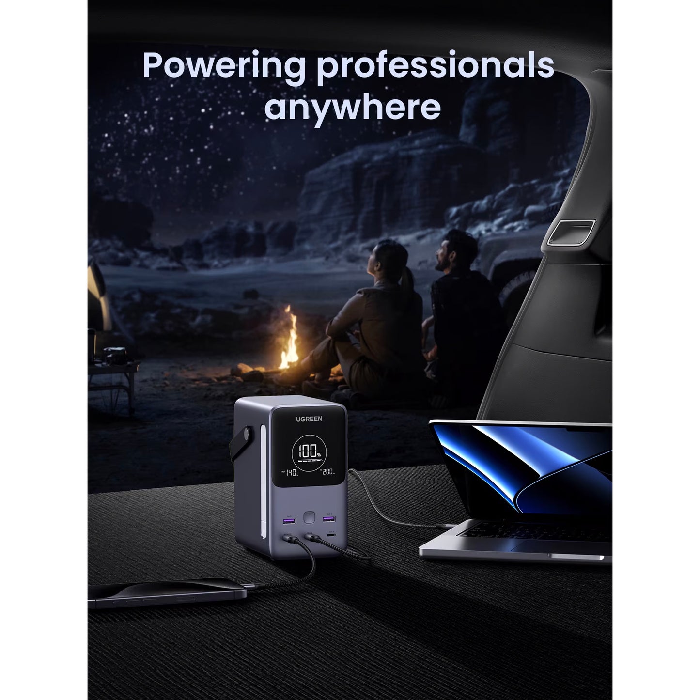 Ekstern batteri UGREEN PB770, 48000mAh, 300W, QC + PD, 2 x USB-A - 3 x USB-C, Grå