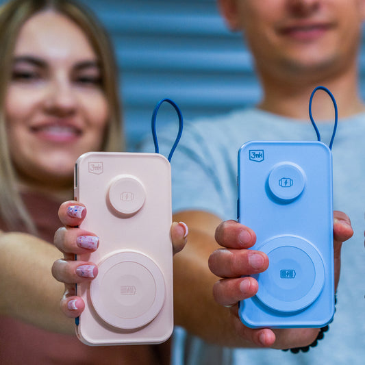 3MK PastelUp eksternt trådløst batteri, 10000 mAh, 22,5 W, QC + PD + FQI, 1 x USB-A - 1 x USB-C - 2 x QI, blå