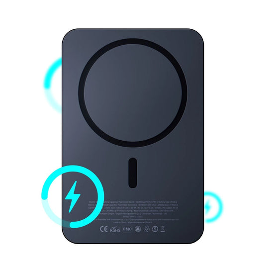 3MK MagSynergy eksternt trådløst batteri, 5000 mAh, 18 W, PD + FQI, 1 x QI - 1 x USB-C, svart