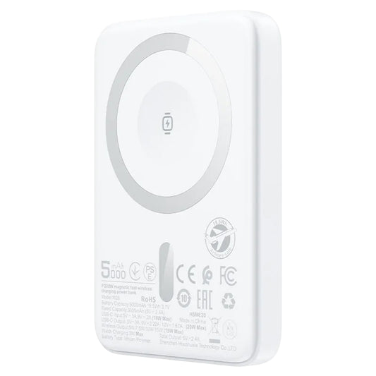 Ekstern trådløs batteri Acefast M25, 5000mAh, 20W, PD + FQI, 1 x QI - 1 x USB-C, Hvit