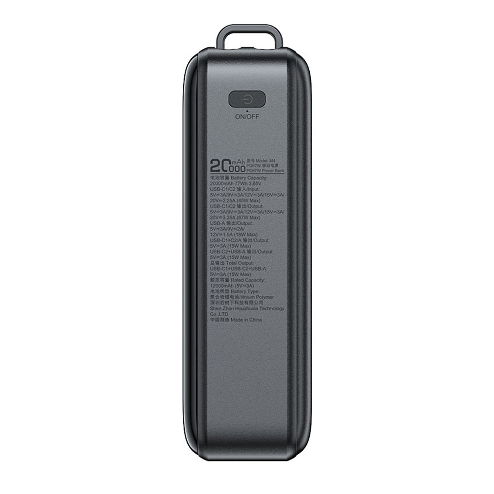 Ekstern batteri Acefast M4, 20000mAh, 67W, PD, 1 x USB-A - 2 x USB-C, Svart