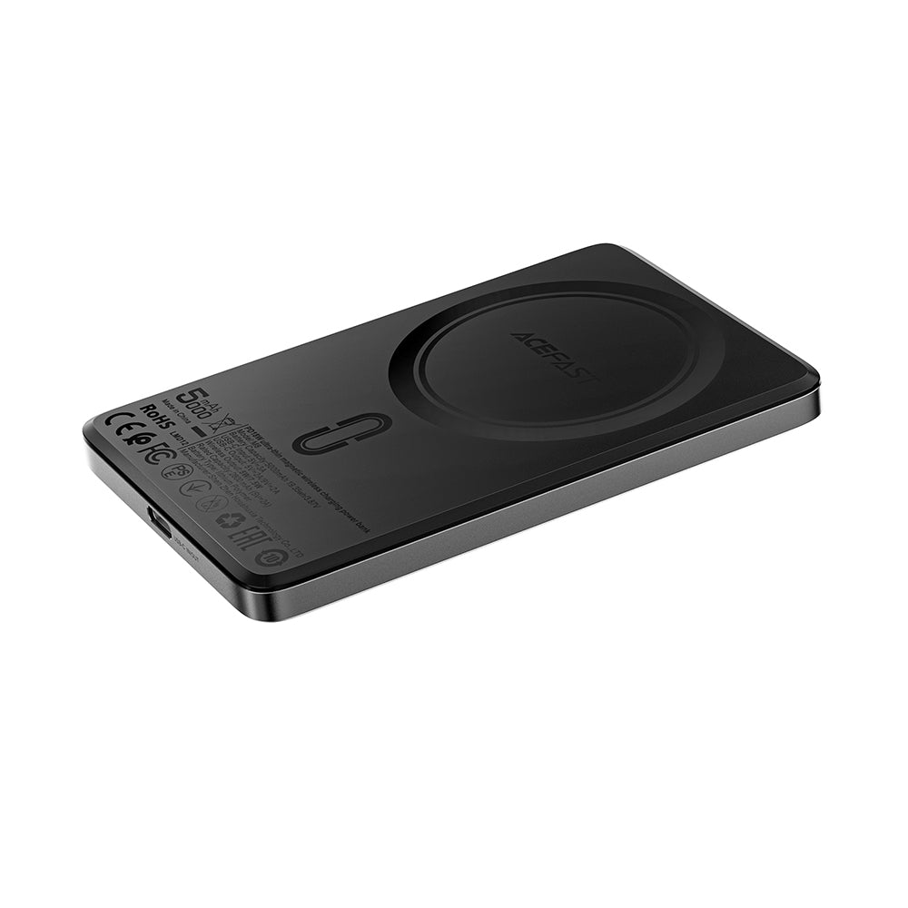 Trådløs Ekstern Batteri Acefast M8, 5000mAh, 18W, PD + FQI, 1 x QI - 1 x USB-C, Svart