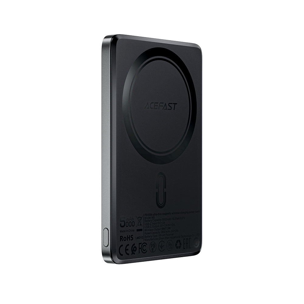 Trådløs Ekstern Batteri Acefast M8, 5000mAh, 18W, PD + FQI, 1 x QI - 1 x USB-C, Svart