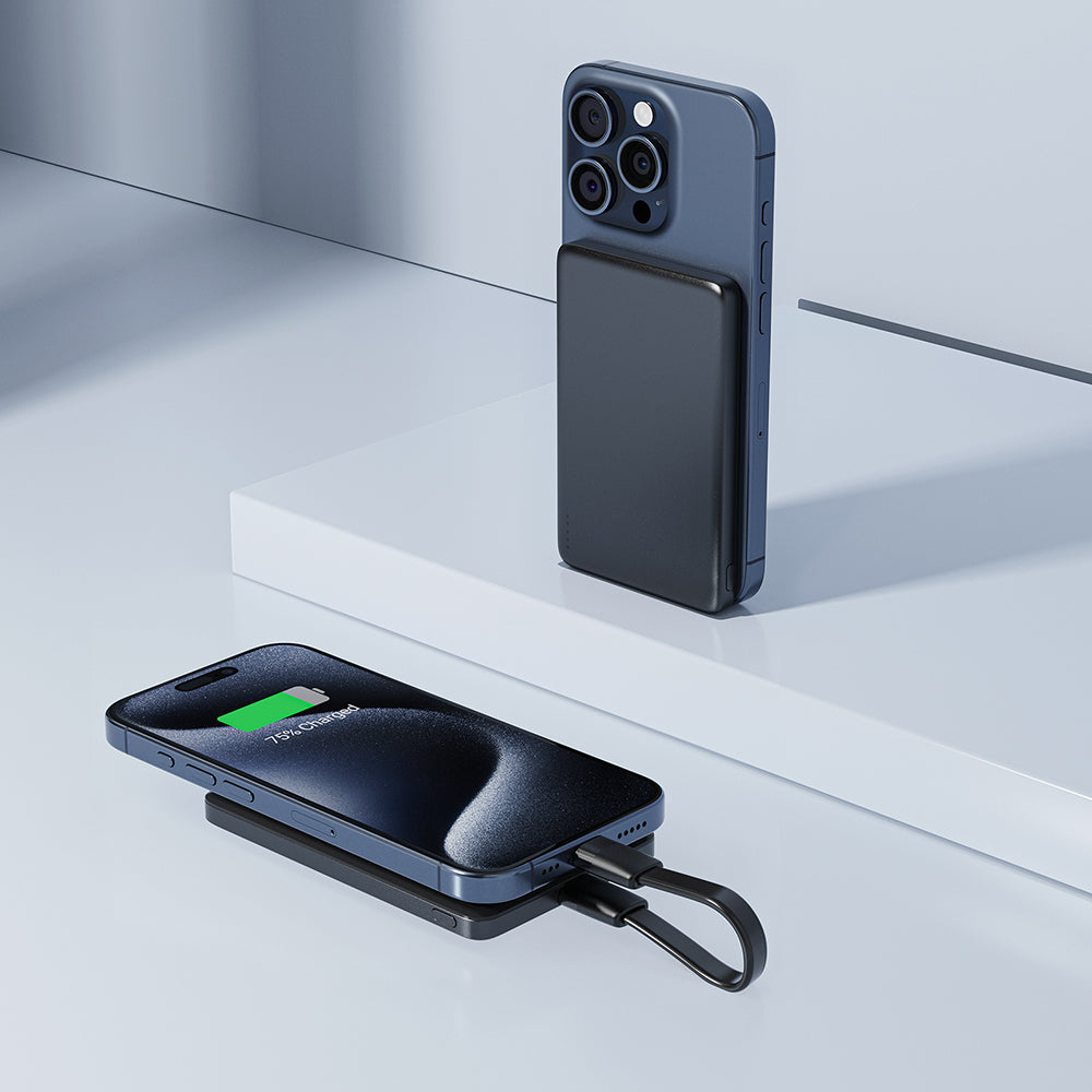 Trådløs Ekstern Batteri Acefast M8, 5000mAh, 18W, PD + FQI, 1 x QI - 1 x USB-C, Svart