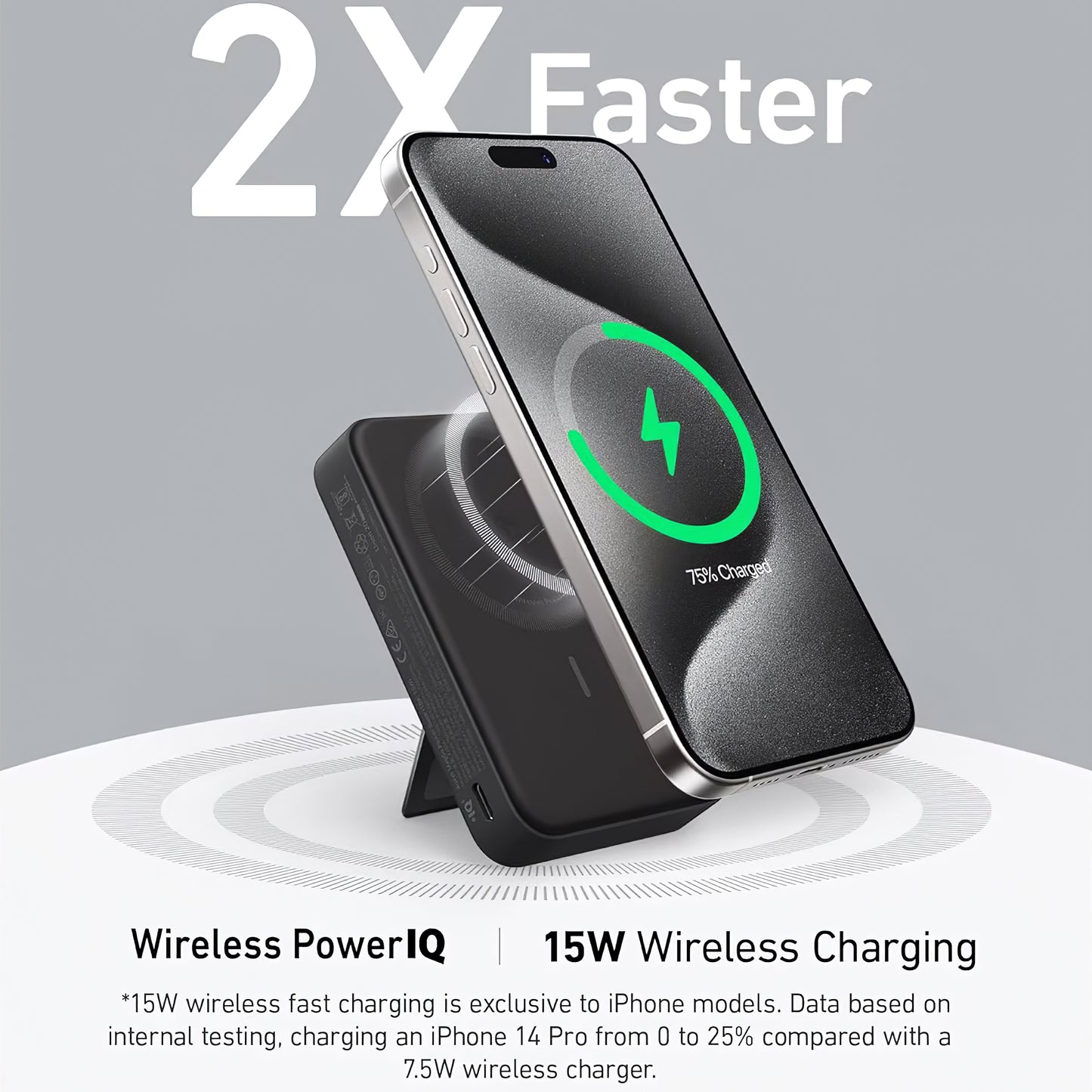 Anker MagGo trådløst eksternt batteri, 10000 mAh, 27 W, PD + FQI, 1 x QI - 1 x USB-C, svart A1654G11