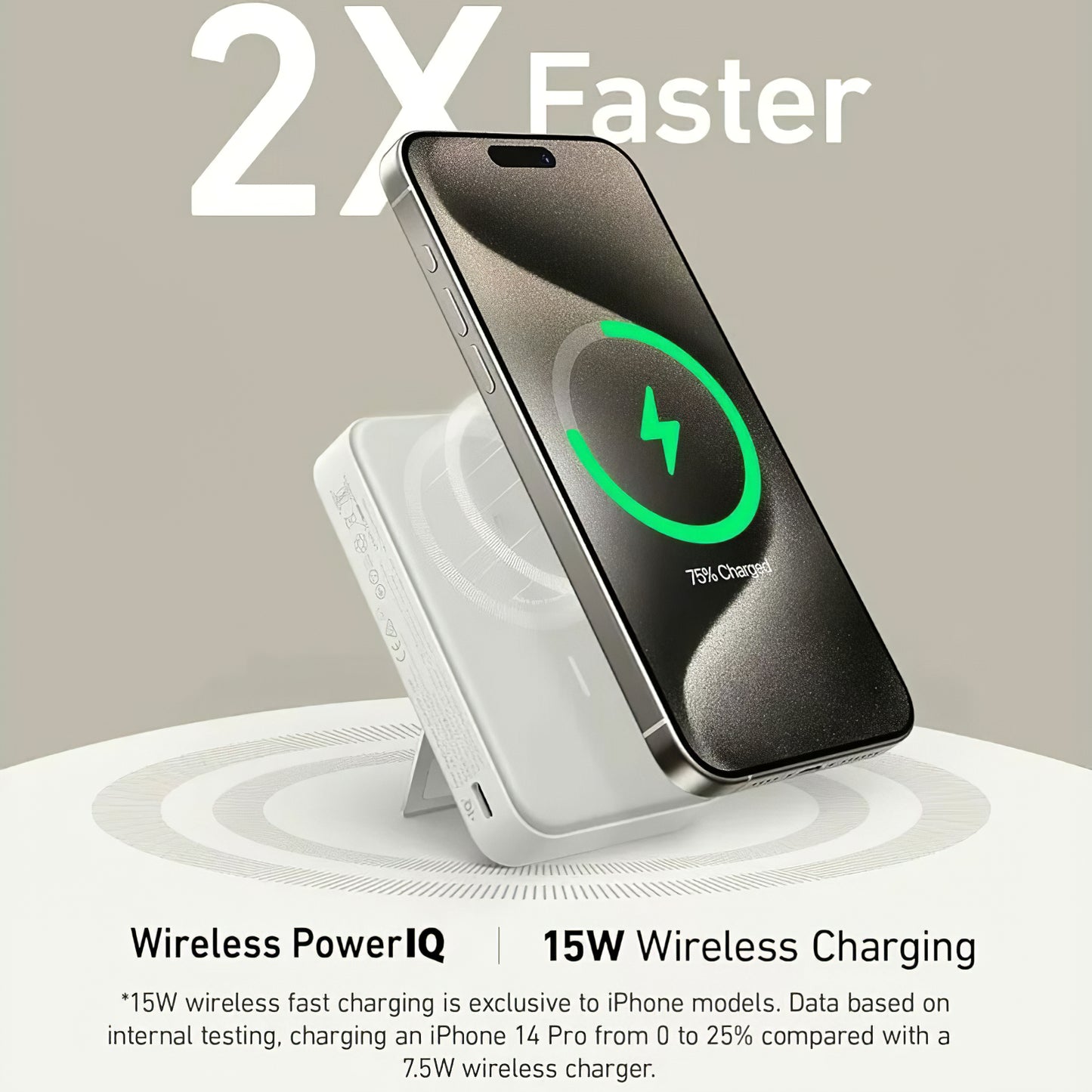 Anker MagGo trådløst eksternt batteri, 10000 mAh, 27 W, PD + FQI, 1 x QI - 1 x USB-C, hvit A1654G21