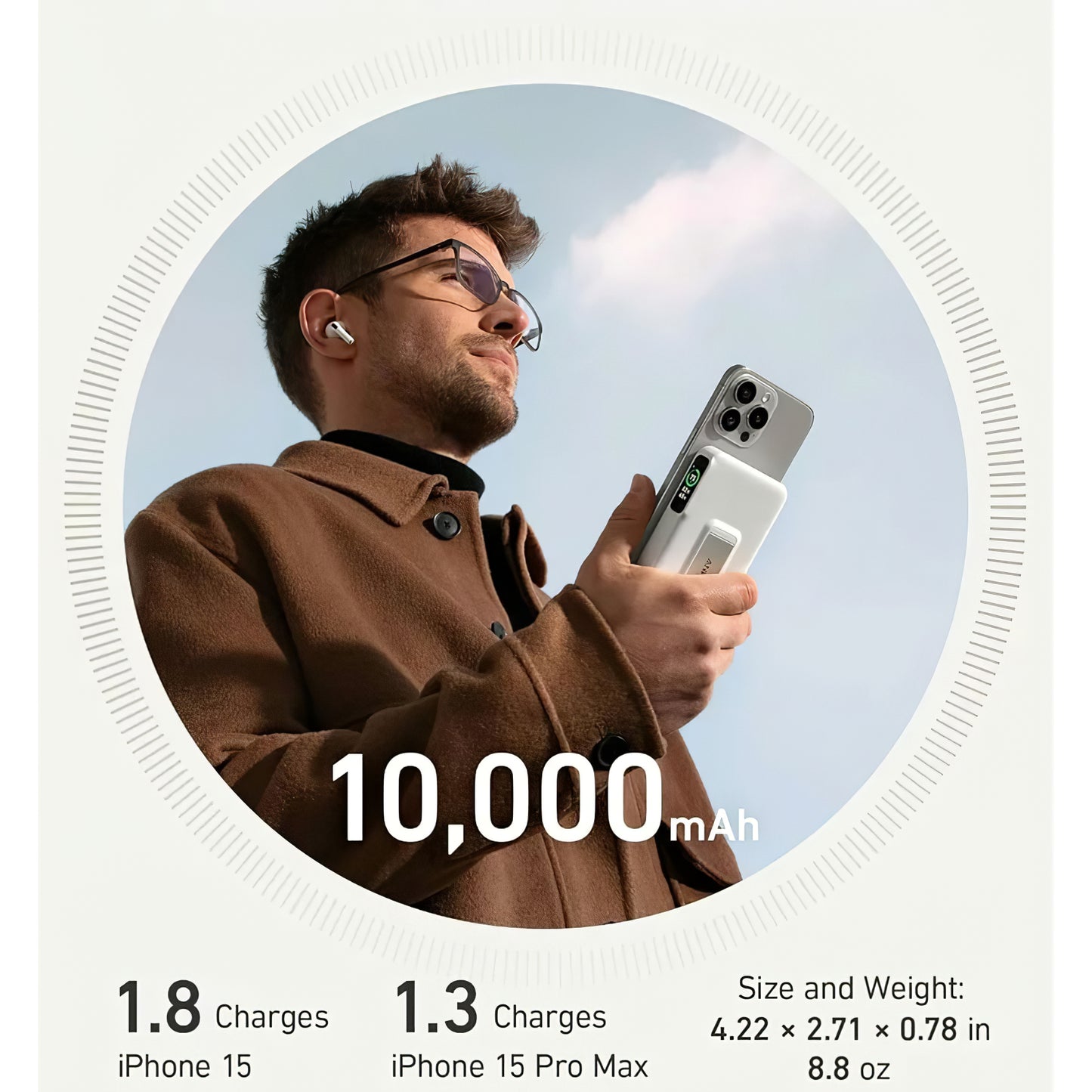 Anker MagGo trådløst eksternt batteri, 10000 mAh, 27 W, PD + FQI, 1 x QI - 1 x USB-C, hvit A1654G21