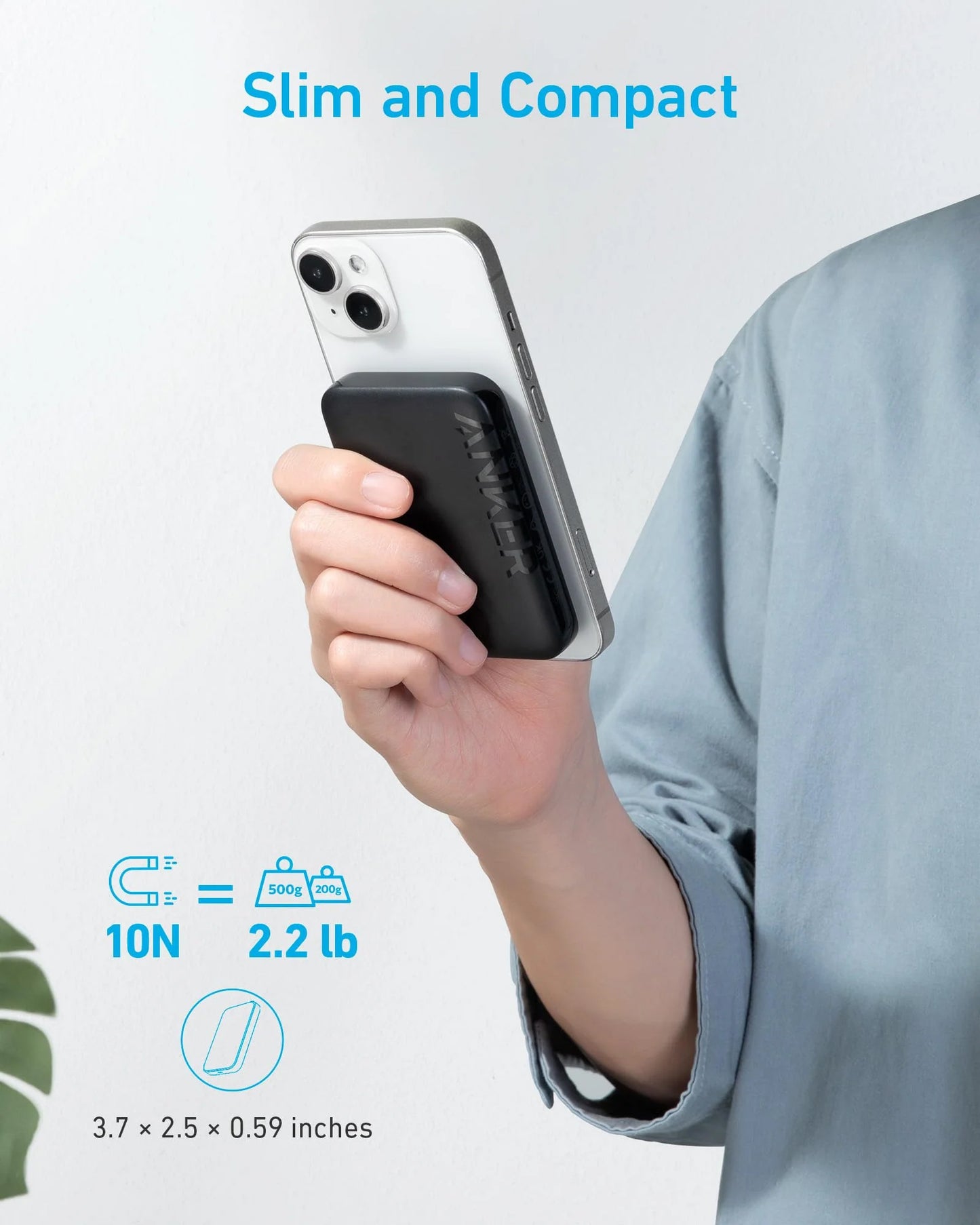 Ekstern trådløs batteri Anker 321 MagGo, 5000mAh, 7.5W, PD + FQI, 1 x QI - 1 x USB-C, Svart A1616G11