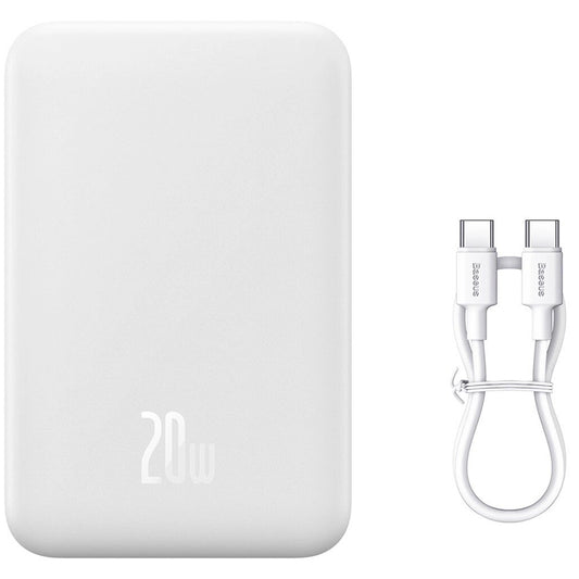 Baseus Magnetic Mini Wireless External Battery, 20000 mAh, 20 W, PD + FQI, 1 x QI - 1 x USB-C, hvit PPCX150002