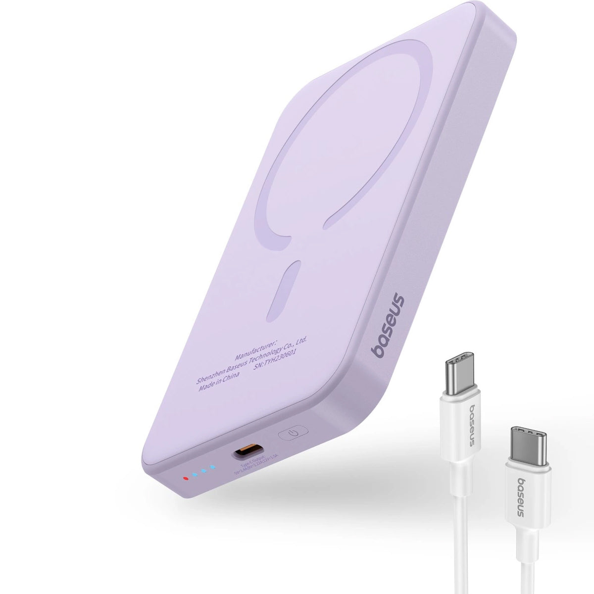 Ekstern trådløs batteri Baseus Magnetic Mini, 5000mAh, 20W, PD + FQI, 1 x QI - 1 x USB-C, Lilla P10022107513