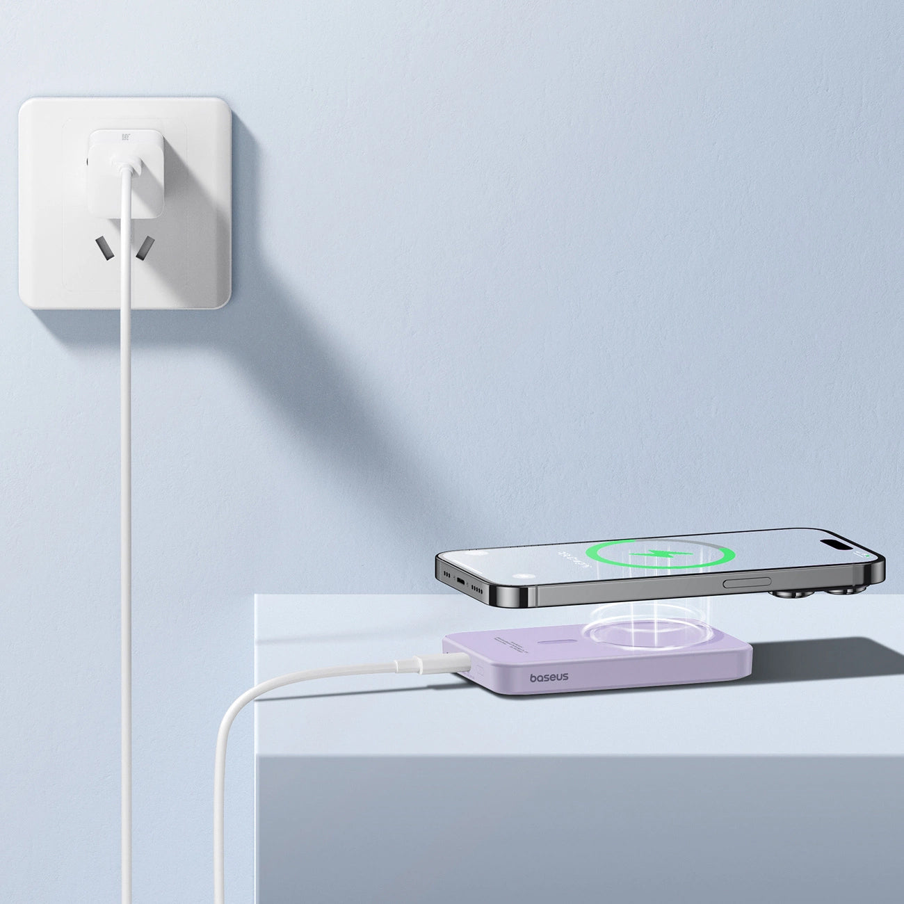 Ekstern trådløs batteri Baseus Magnetic Mini, 5000mAh, 20W, PD + FQI, 1 x QI - 1 x USB-C, Lilla P10022107513