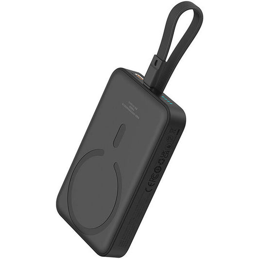 Baseus Magnetic Mini trådløst eksternt batteri, 10000 mAh, 20 W, PD + FQI, 1 x Lightning - 1 x QI - 1 x USB-C, svart P10022109113-00