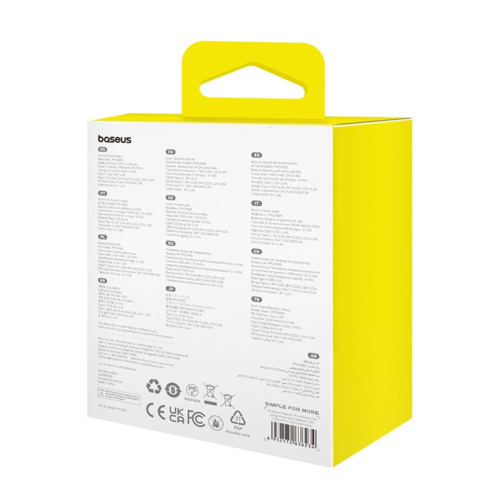 Ekstern trådløs batteri Baseus Magnetic Mini, 5000mAh, 20W, PD + FQI, 1 x QI - 1 x USB-C, Lilla P10022107513