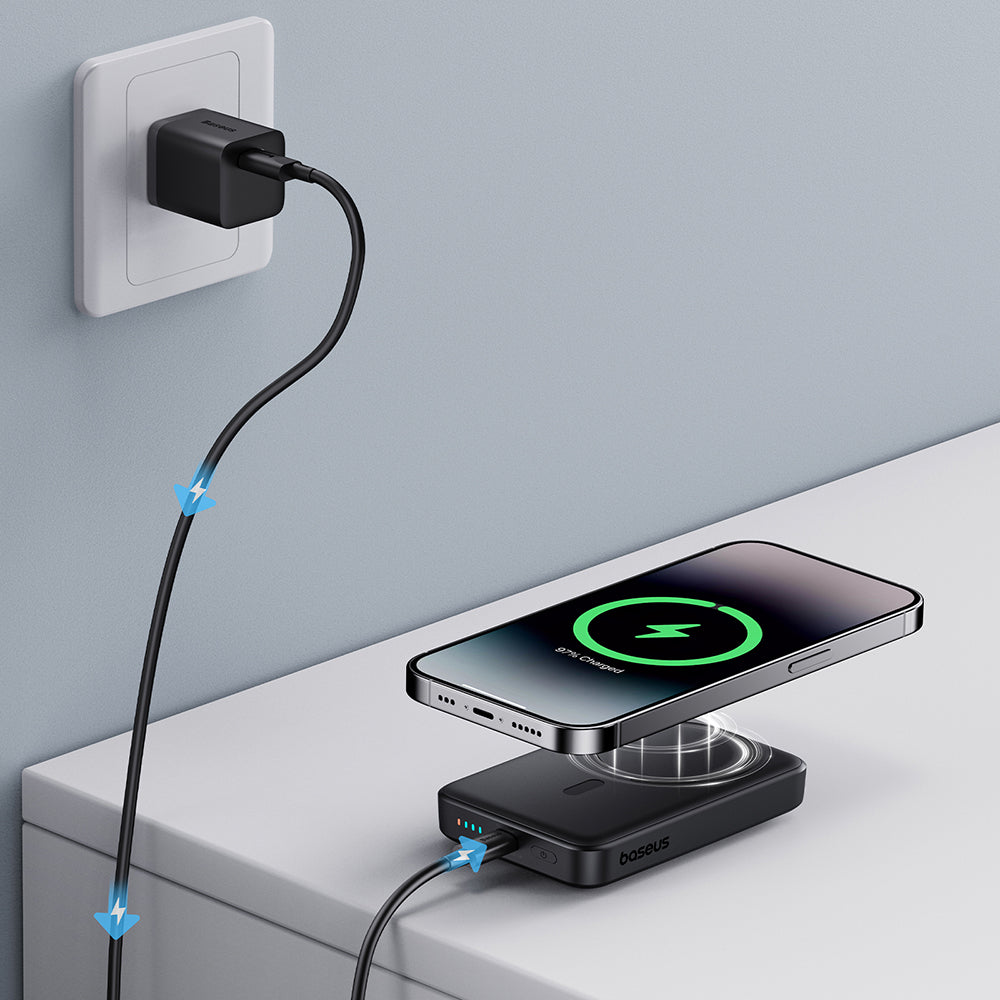 Ekstern trådløs batteri Baseus Magnetic Mini, 10000mAh, 20W, PD + FQI, 1 x QI - 1 x USB-C, Svart P10059001113-00