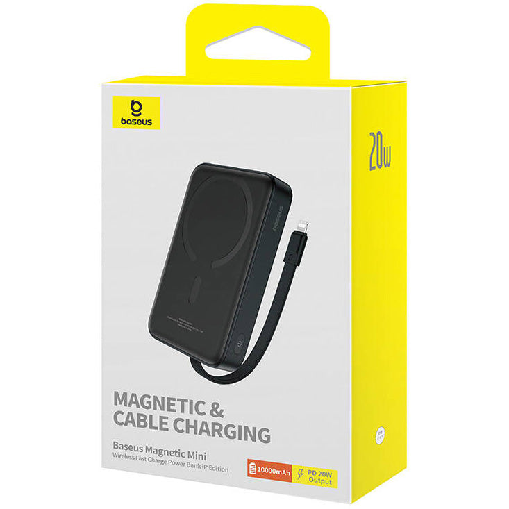 Ekstern trådløs batteri Baseus Magnetic Mini, 10000mAh, 20W, PD + FQI, 1 x Lightning - 1 x QI - 1 x USB-C, Svart P10022109113-00
