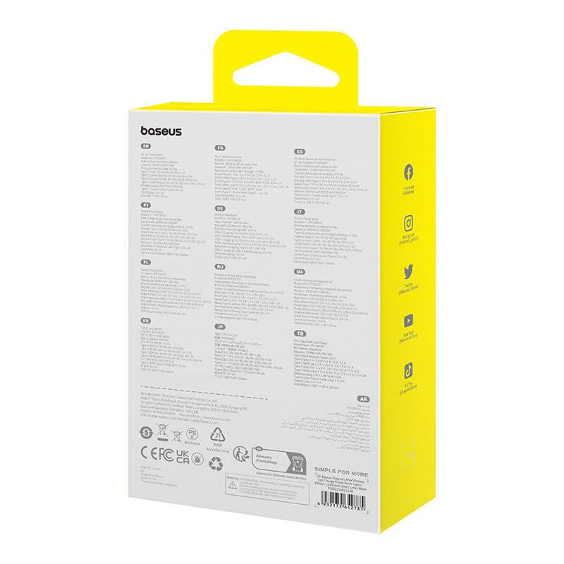 Ekstern trådløs batteri Baseus Magnetic Mini, 10000mAh, 30W, PD + FQI, 1 x QI - 2 x USB-C, Svart P1002210B113-00