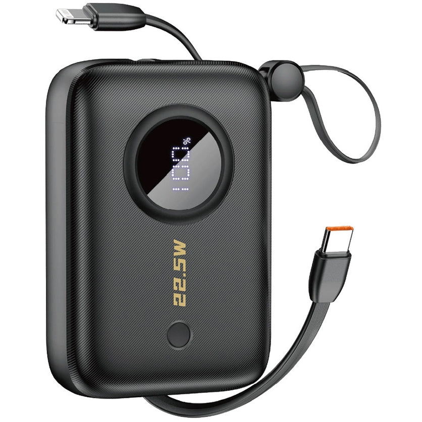 Dudao K14 Ekstern Batteri, 10000mAh, 22.5W, QC + PD, 1 x Lightning - 1 x USB-A - 2 x USB-C, Svart