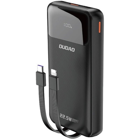 Dudao K15Pro Eksternt batteri, 20000 mAh, 22,5 W, QC + PD, 1 x USB-A - 1 x USB-C, svart