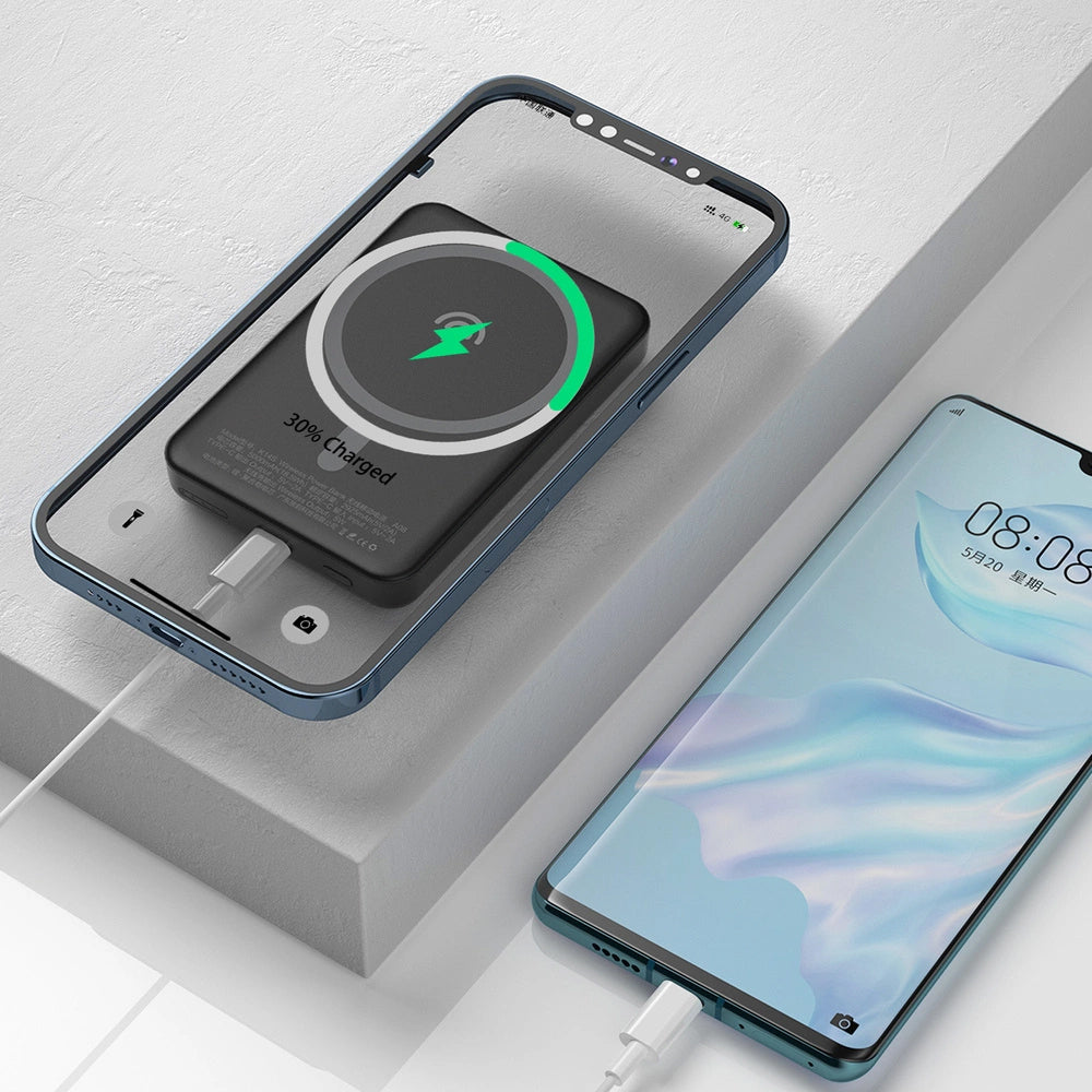 Ekstern trådløs batteri Dudao K14S, 5000mAh, 10W, PD + QI, 1 x QI - 1 x USB-C, Svart