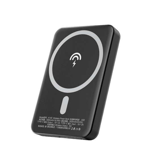 Ekstern trådløs batteri Dudao K14S, 5000mAh, 10W, PD + QI, 1 x QI - 1 x USB-C, Svart