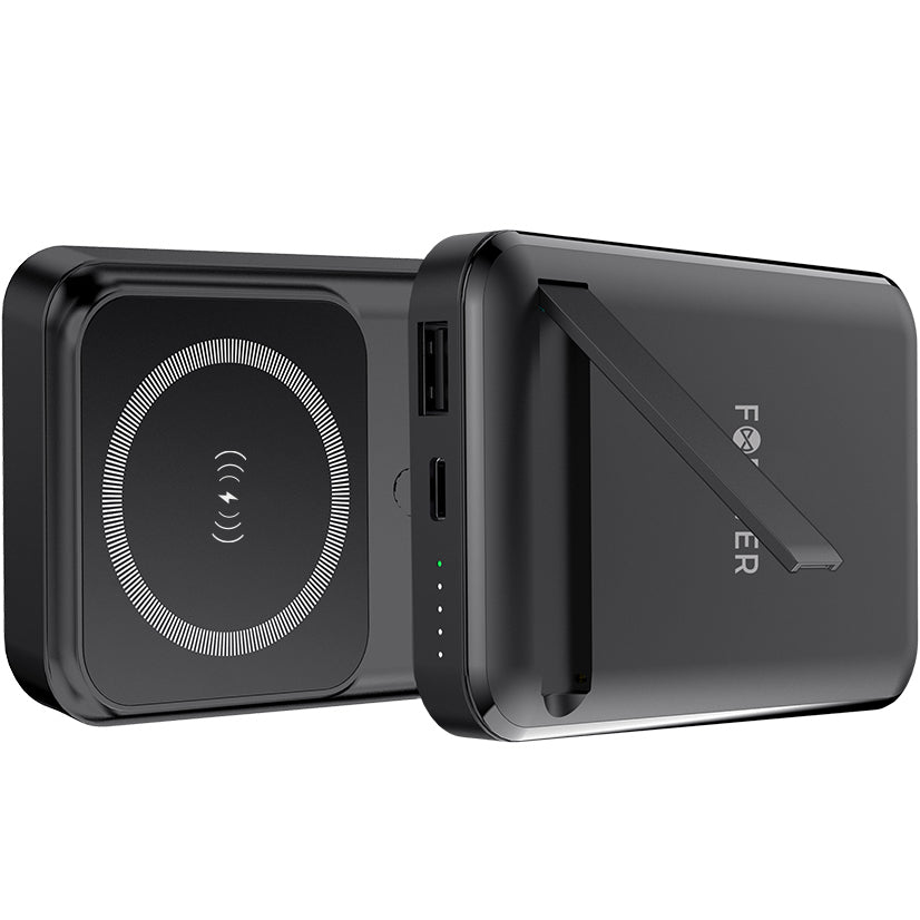 Forever MATB-100 Eksternt trådløst batteri, 10000 mAh, 22,5 W, QC + PD + FQI, 1 x QI - 1 x USB-A - 1 x USB-C, svart