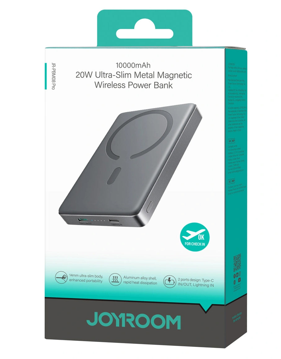 Joyroom JR-PBM08 Pro trådløs ekstern batteri, 10000mAh, 22.5W, PD + FQI, 1 x QI - 2 x USB-C, grå