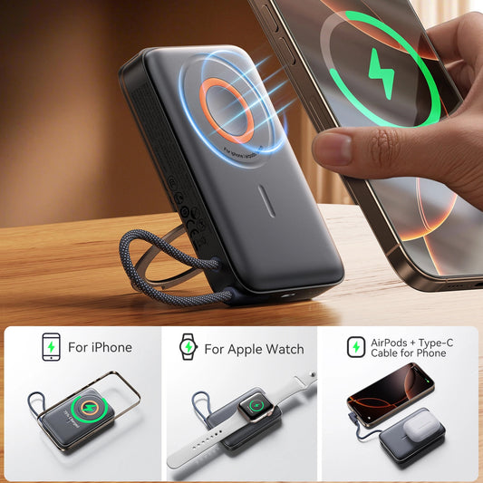 Ekstern trådløs batteri Joyroom JR-PBM02, 10000mAh, 22.5W, PD + FQI, 1 x QI - 2 x USB-C, Svart