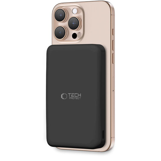 Tech-Protect PB24 LifeMag eksternt trådløst batteri, 10000 mAh, 15 W, PD + FQI, 1 x QI - 1 x USB-A - 1 x USB-C, svart