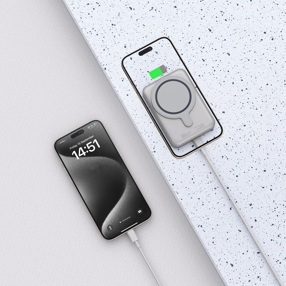 Trådløs ekstern batteri Tech-Protect PB11 LifeMag, 10000mAh, 15W, PD + FQI, 1 x QI - 1 x USB-C, Grå, Reseglet