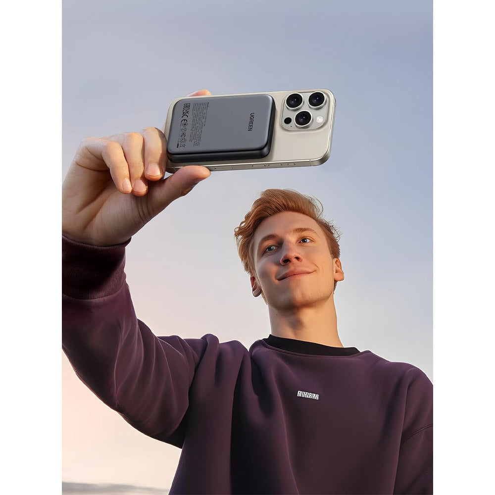 UGREEN PB561 Trådløs Ekstern Batteri, 10000mAh, 20W, PD + FQI, 1 x QI - 1 x USB-C, Svart