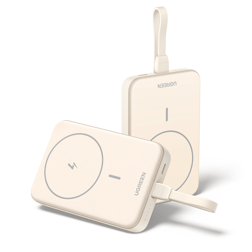 Ekstern trådløs batteri UGREEN PB760, 10000mAh, 20W, PD + FQI, 1 x QI - 1 x USB-C, Beige