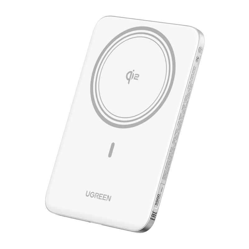 Trådløs ekstern batteri UGREEN PB580 (95931B), 5000mAh, 20W, PD + FQI, 1 x QI - 1 x USB-C, Hvit