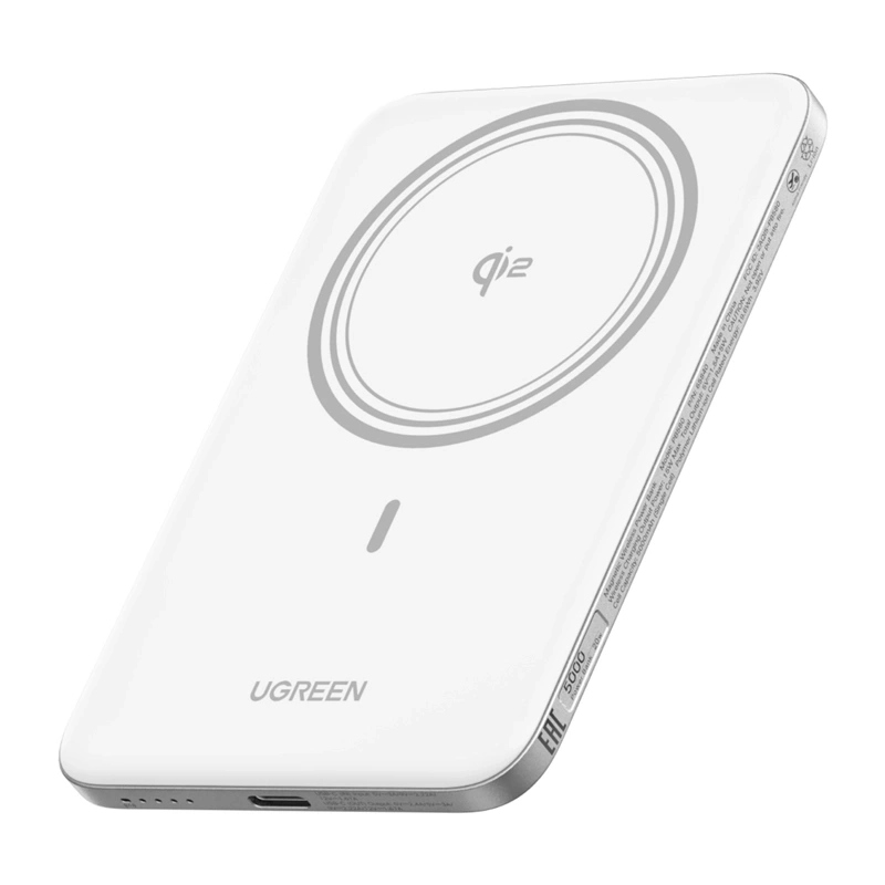 Trådløs ekstern batteri UGREEN PB580 (95931B), 5000mAh, 20W, PD + FQI, 1 x QI - 1 x USB-C, Hvit