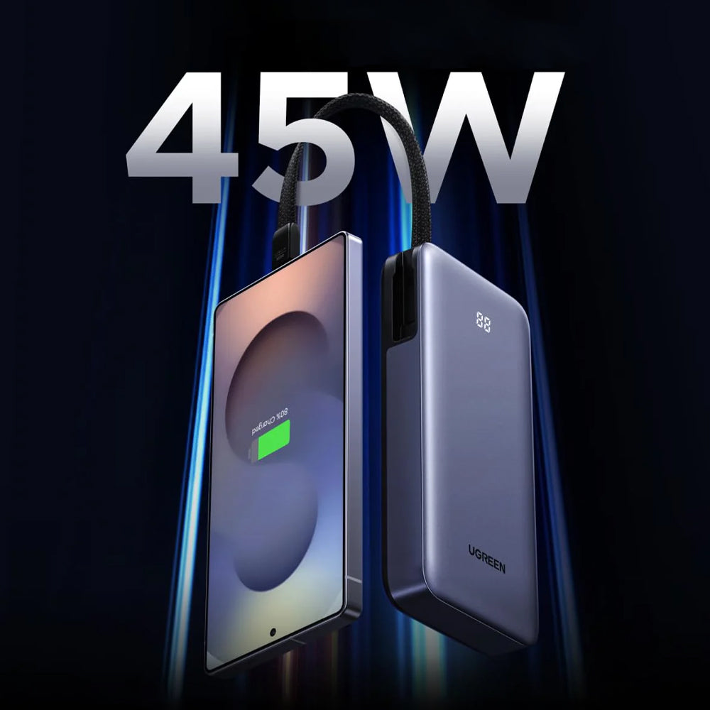 Ekstern batteri UGREEN PB536 (55988B), 20000mAh, 45W, QC + PD, 1 x USB-A - 2 x USB-C, Grå