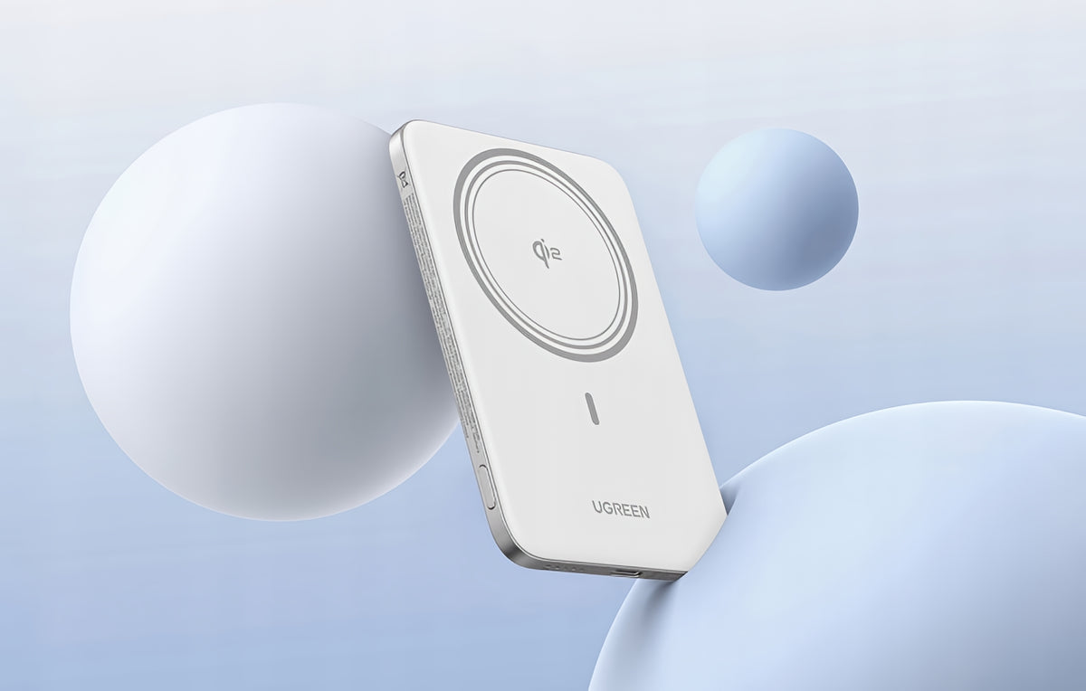 Trådløs ekstern batteri UGREEN PB580 (95931B), 5000mAh, 20W, PD + FQI, 1 x QI - 1 x USB-C, Hvit