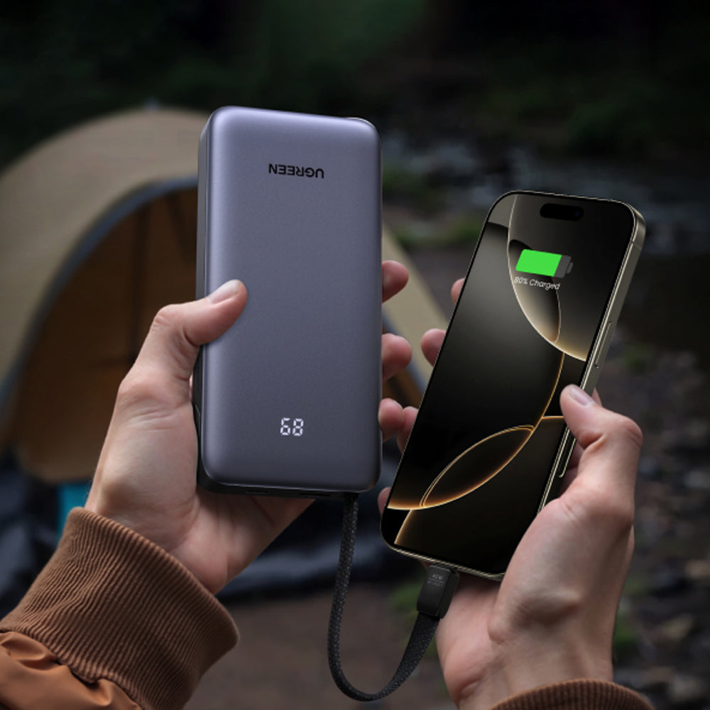 Ekstern batteri UGREEN PB536 (55988B), 20000mAh, 45W, QC + PD, 1 x USB-A - 2 x USB-C, Grå