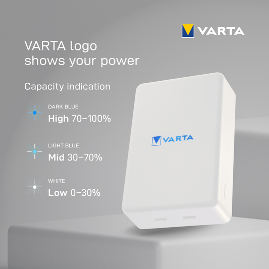 Ekstern trådløs batteri Varta Mag Pro, 5000mAh, 12W, 1 x QI - 1 x USB-C, Hvit