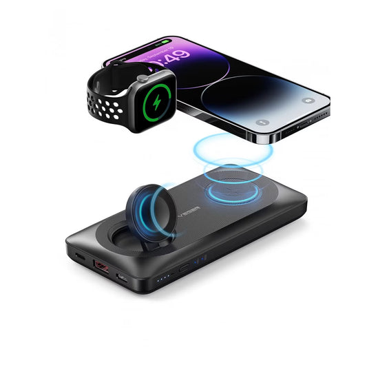 Ekstern trådløs batteri Veger MagMulti W1156, 10000mAh, 22.5W, QC + PD + FQI, 2 x QI - 1 x USB-A - 1 x USB-C, Svart