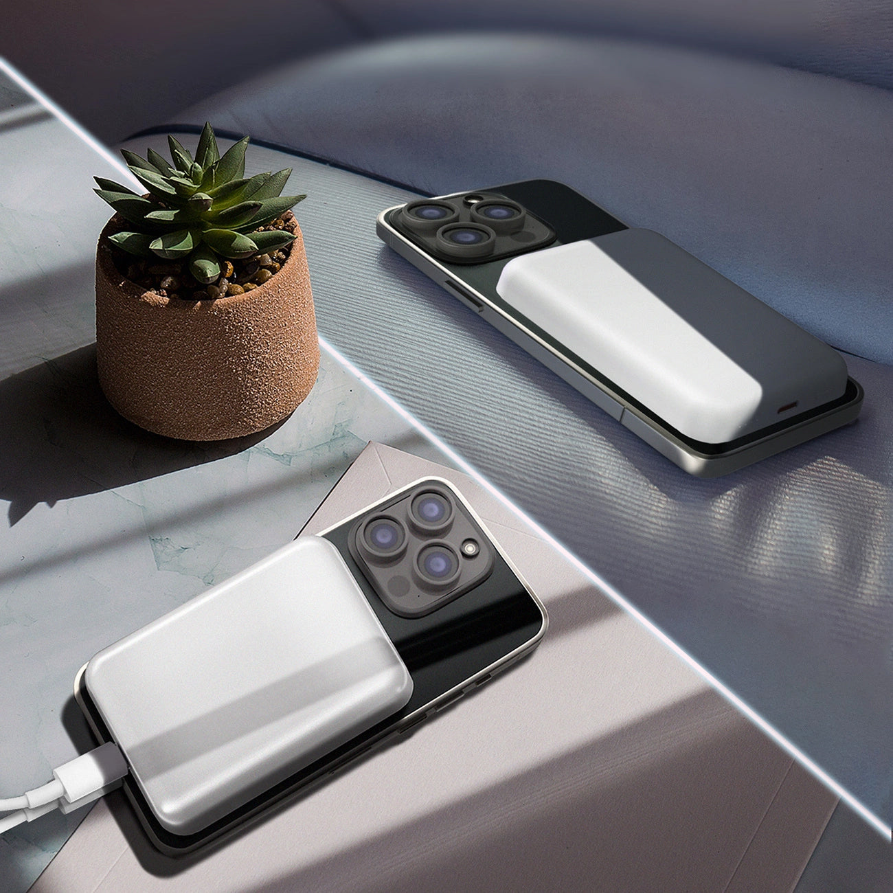 Ekstern trådløs batteri WZK WRW349YWS, 10000mAh, 20W, PD + FQI, 1 x QI - 1 x USB-C, Hvit