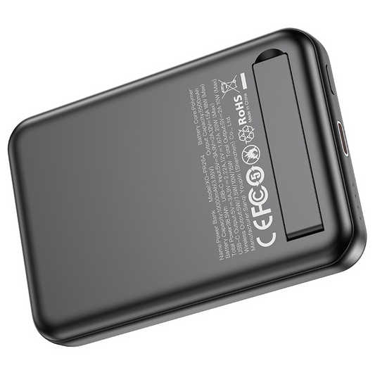 Trådløs Ekstern Batteri XO Design PR264, 10000mAh, 20W, PD + FQI, 1 x QI - 1 x USB-C, Svart, Reseglet