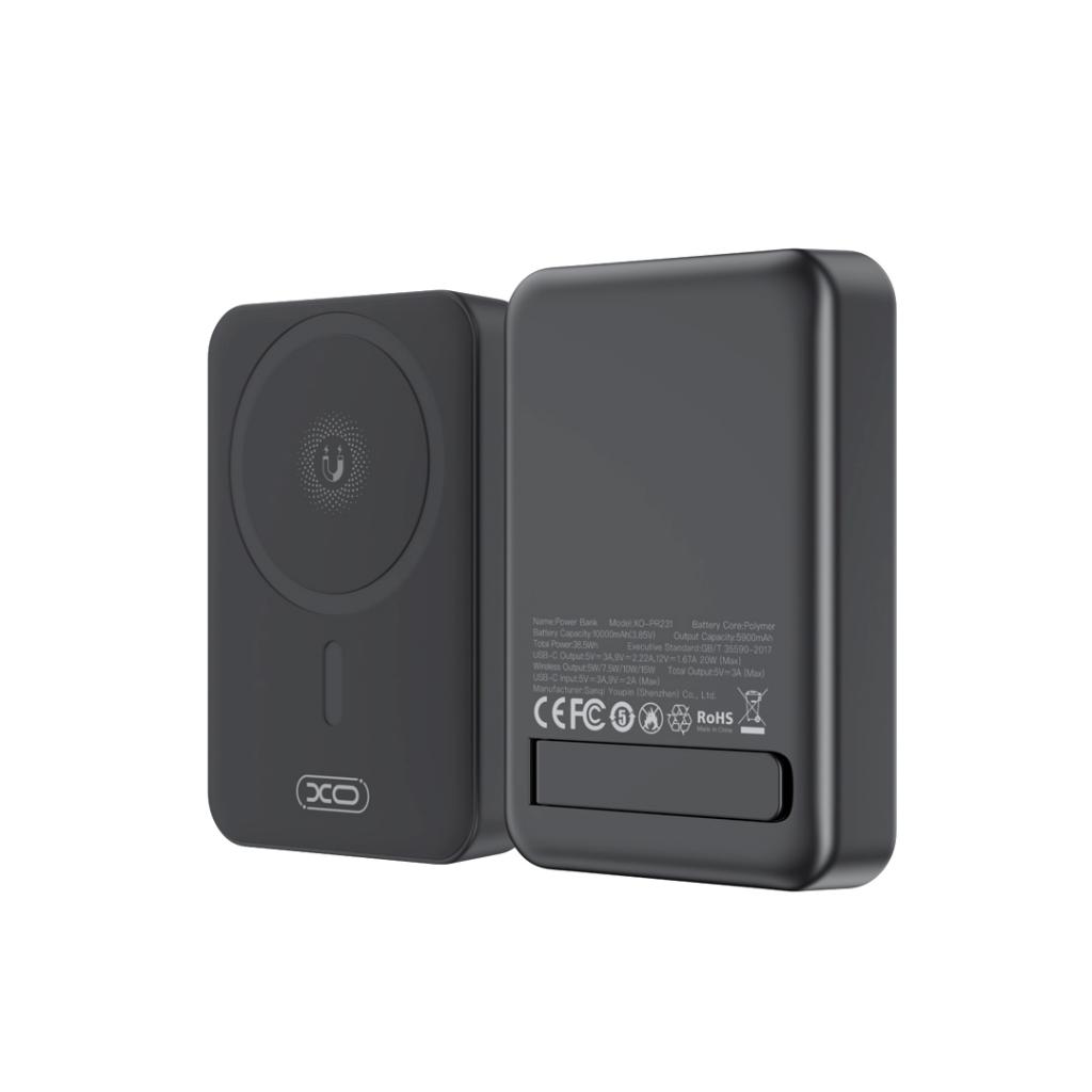 Trådløst Eksternt Batteri XO Design PR231, 10000mAh, 20W, PD + FQI, 1 x QI - 1 x USB-C, Svart