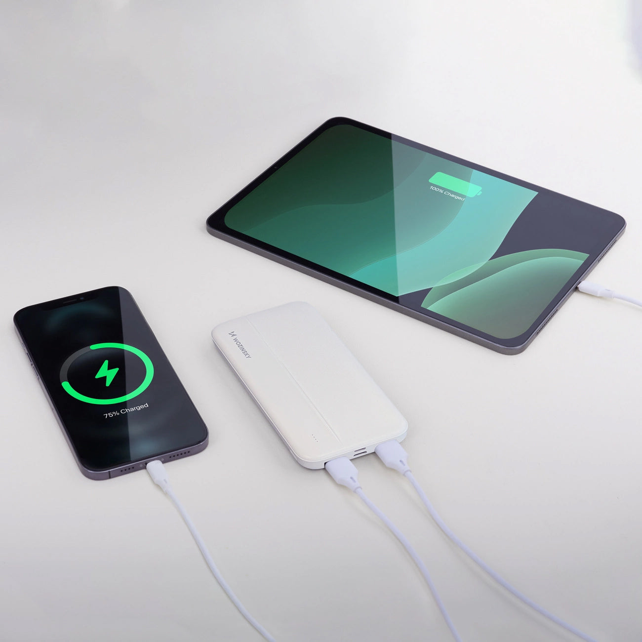 Ekstern batteri WZK WPBWE1, 10000mAh, 10W, 2 x USB-A, Hvit