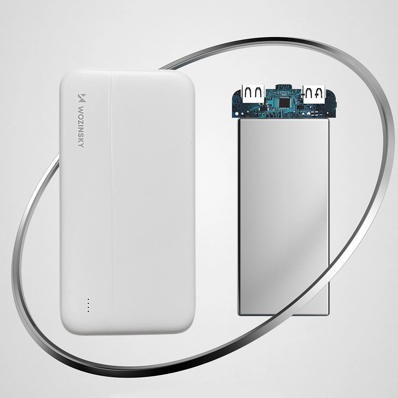 Ekstern batteri WZK WPBWE1, 10000mAh, 10W, 2 x USB-A, Hvit