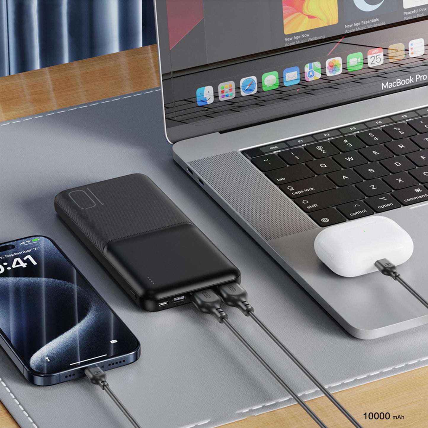 Ekstern batteri XO Design PR251, 10000mAh, 10W, 2 x USB-A, Svart
