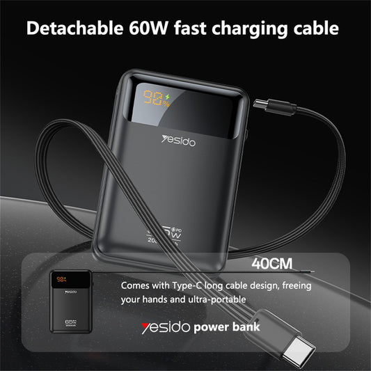 Yesido YP97 Ekstern Batteri, 20000mAh, 65W, PD, 2 x USB-C, Grå