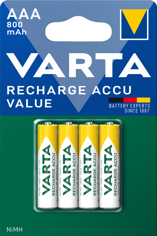 Varta Professional oppladbart batteri, AAA / LR3, 800 mAh, sett med 4 stk.